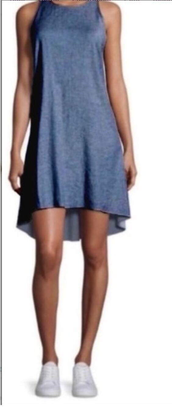 THEORY Adlerdale Sleeveless Linen Blend Dress Navy Blue Sz 4 Swing High Low